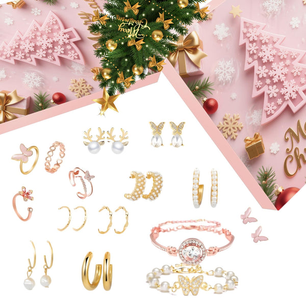 Jewelry Advent Calendar 2025 for Teens, Christmas Countdown 24 Days Calendar with Fashion Necklace, Bracelet, Earrings & Ring, Christmas Surprise Gifts for Women, Daughter, Girlfriend, Wife, Adult