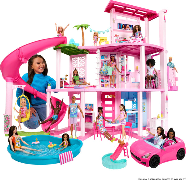 Barbie Dreamhouse, Pool Party Doll House with 75+ Pieces and 3-Story Slide, Barbie House Playset, Pet Elevator and Puppy Play Areas
