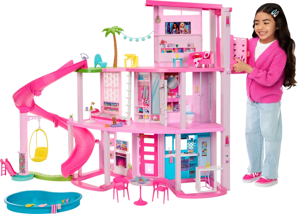 Barbie Dreamhouse, Pool Party Doll House with 75+ Pieces and 3-Story Slide, Barbie House Playset, Pet Elevator and Puppy Play Areas
