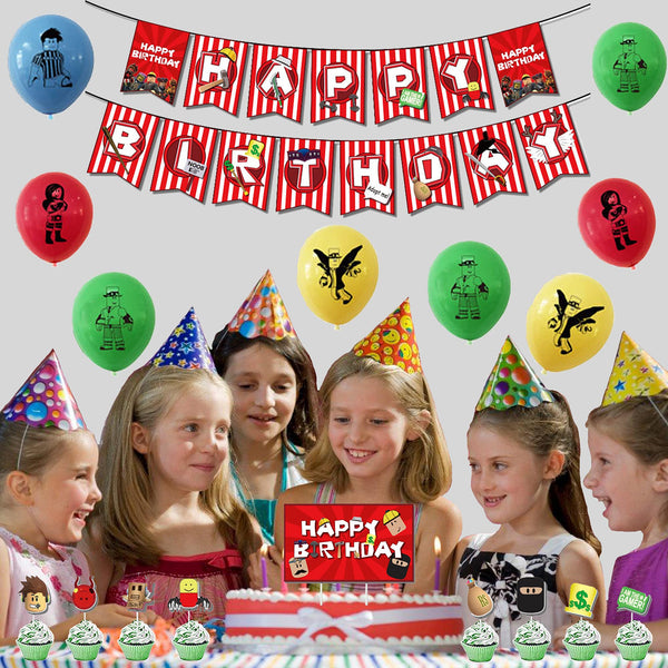 Roblox Birthday Party Supplies, Ro-blox Theme Party Decorations Set, Include Balloons, Happy Birthday Banner, Cake Topper, roblox Virtual World Party Decorations for Boys Birthday