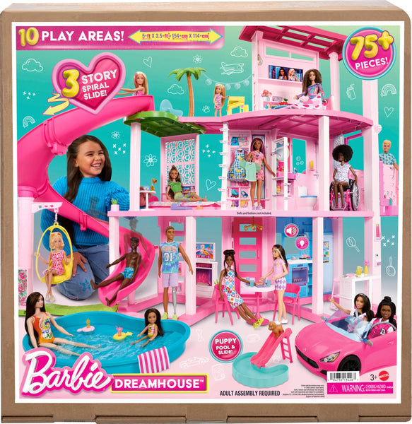 Barbie Dreamhouse, Pool Party Doll House with 75+ Pieces and 3-Story Slide, Barbie House Playset, Pet Elevator and Puppy Play Areas