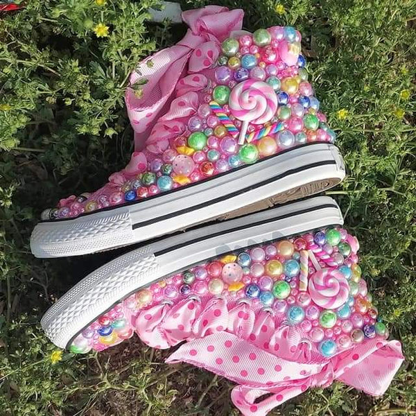 Mumma & Me Matching Rainbow Candy Bling High Tops (Handmade)