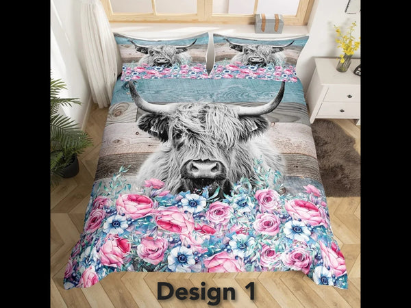 2024 Highland Cow Floral Bedding Sets - 8 Designs (All Sizes Available)