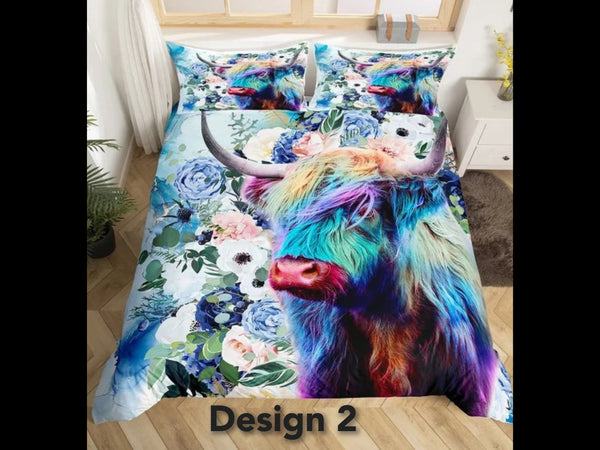 2024 Highland Cow Floral Bedding Sets - 8 Designs (All Sizes Available)
