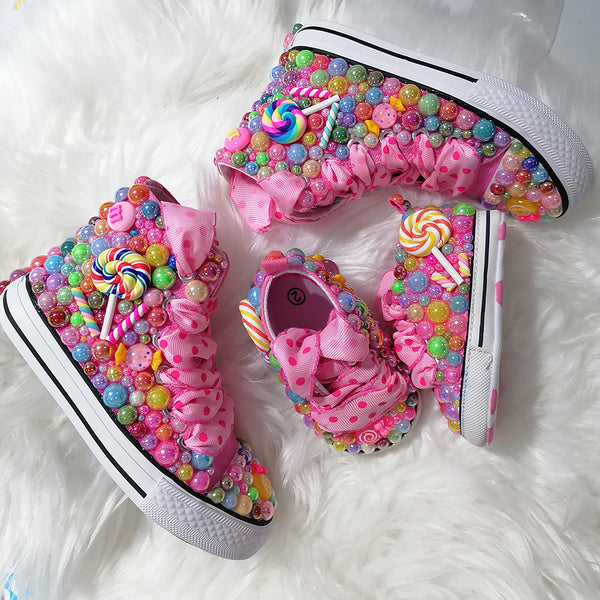 Mumma & Me Matching Rainbow Candy Bling High Tops (Handmade)