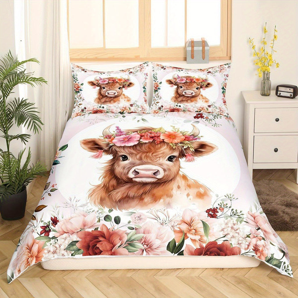 Floral Baby Highland Cow Bedding Set (All Sizes Available)