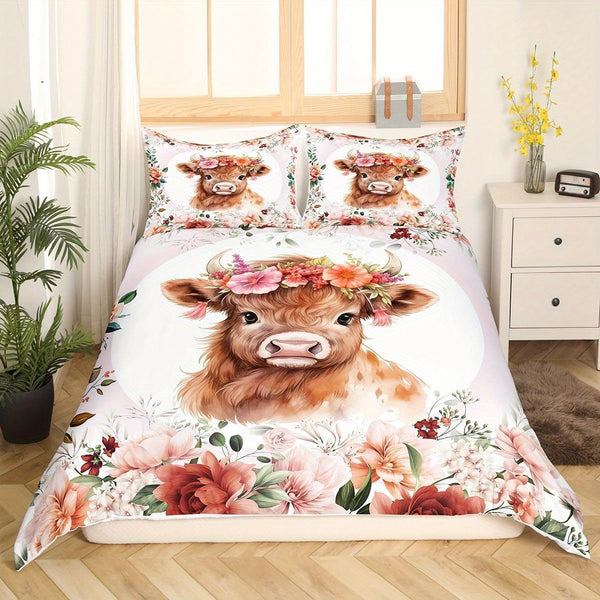 Floral Baby Highland Cow Bedding Set (All Sizes Available)