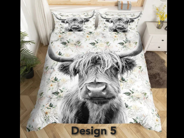 2024 Highland Cow Floral Bedding Sets - 8 Designs (All Sizes Available)