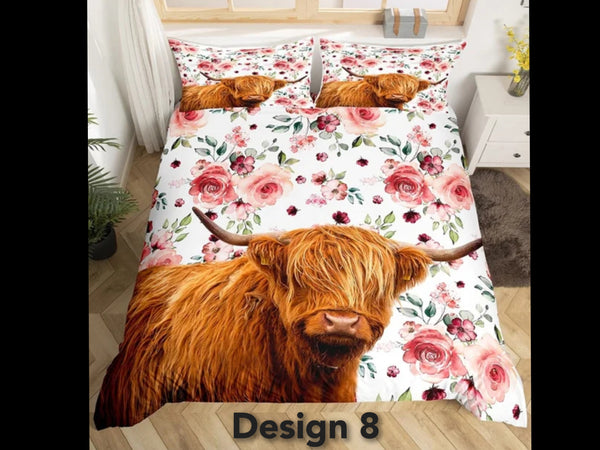2024 Highland Cow Floral Bedding Sets - 8 Designs (All Sizes Available)