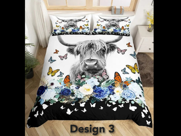 2024 Highland Cow Floral Bedding Sets - 8 Designs (All Sizes Available)