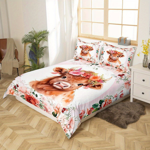Floral Baby Highland Cow Bedding Set (All Sizes Available)