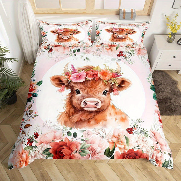 Floral Baby Highland Cow Bedding Set (All Sizes Available)