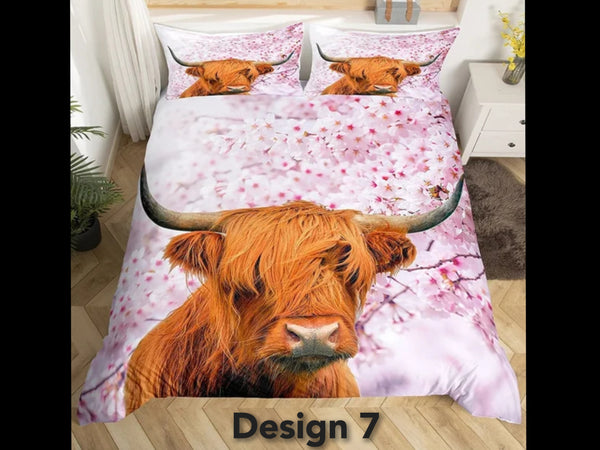 2024 Highland Cow Floral Bedding Sets - 8 Designs (All Sizes Available)