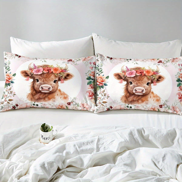 Floral Baby Highland Cow Bedding Set (All Sizes Available)