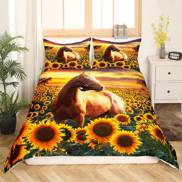 Horse Floral Bedding Sets - 10 Designs (All Sizes Available)