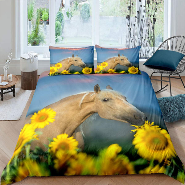 Horse Floral Bedding Sets - 10 Designs (All Sizes Available)