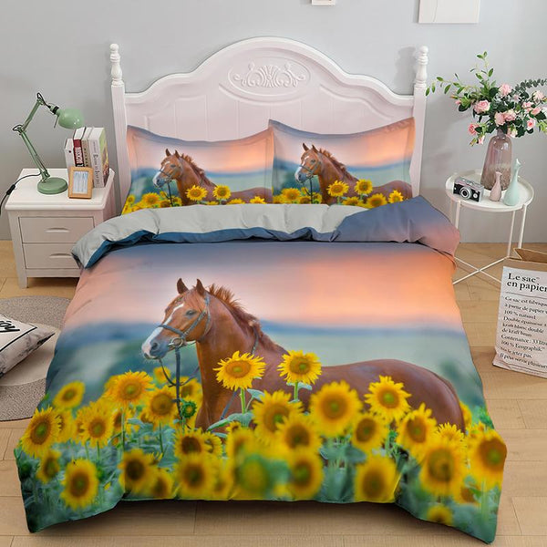 Horse Floral Bedding Sets - 10 Designs (All Sizes Available)