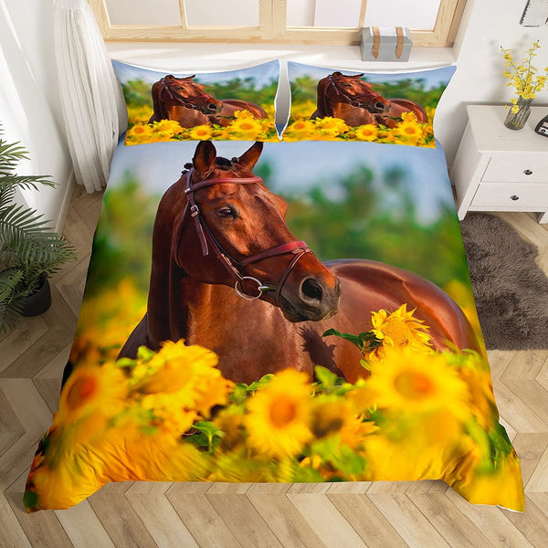 Horse Floral Bedding Sets - 10 Designs (All Sizes Available)