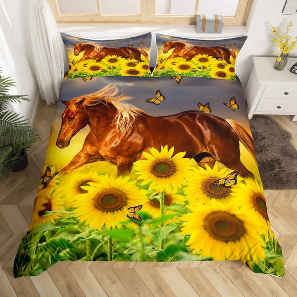Horse Floral Bedding Sets - 10 Designs (All Sizes Available)