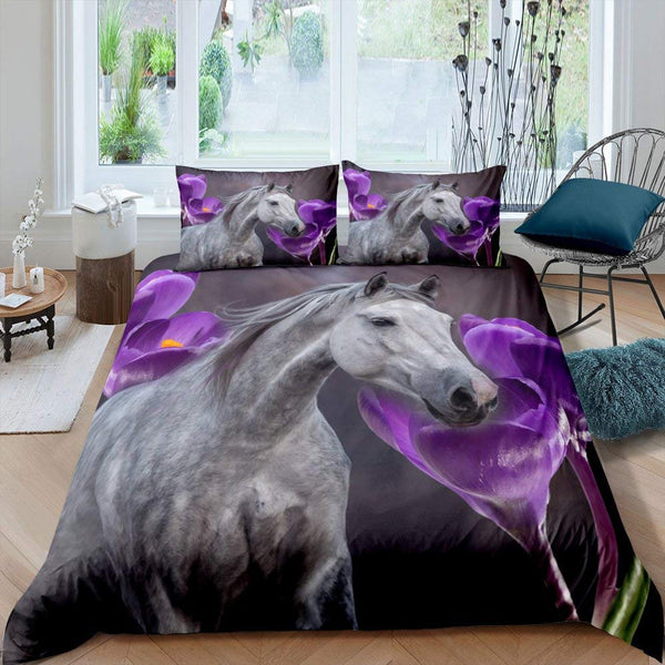 Horse Floral Bedding Sets - 10 Designs (All Sizes Available)