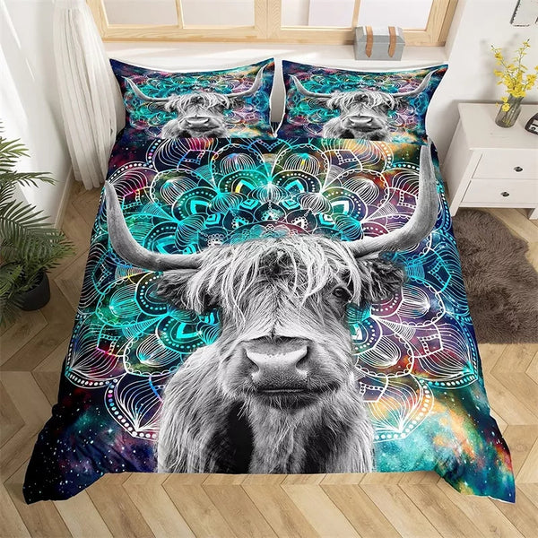 Highland Cow Floral Bedding Sets - 9 Designs (All Sizes Available)