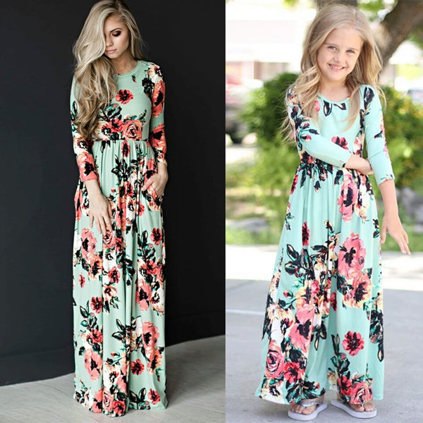 Matching Mother & Daughter Floral Slim Fit Dress (5 Colours)