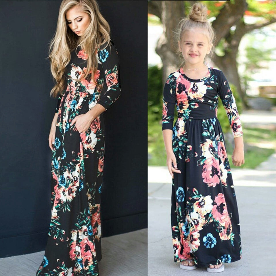 Matching Mother & Daughter Floral Slim Fit Dress (5 Colours)