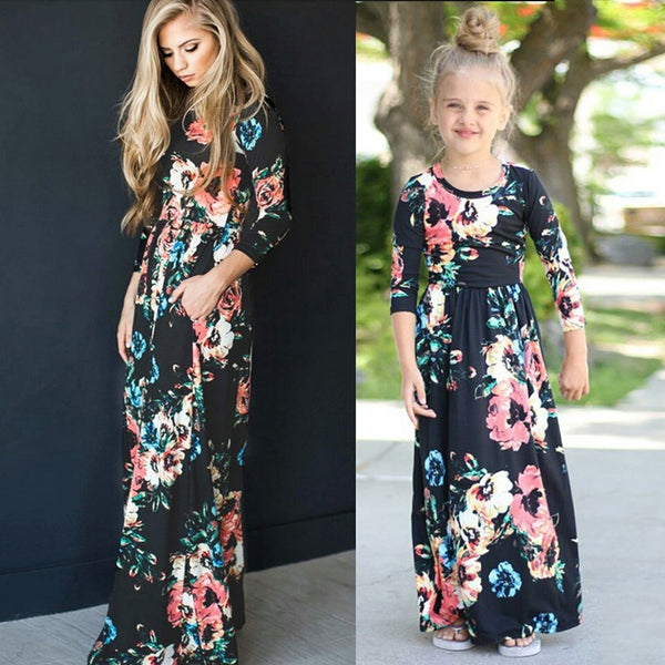 Matching Mother & Daughter Floral Slim Fit Dress (5 Colours)