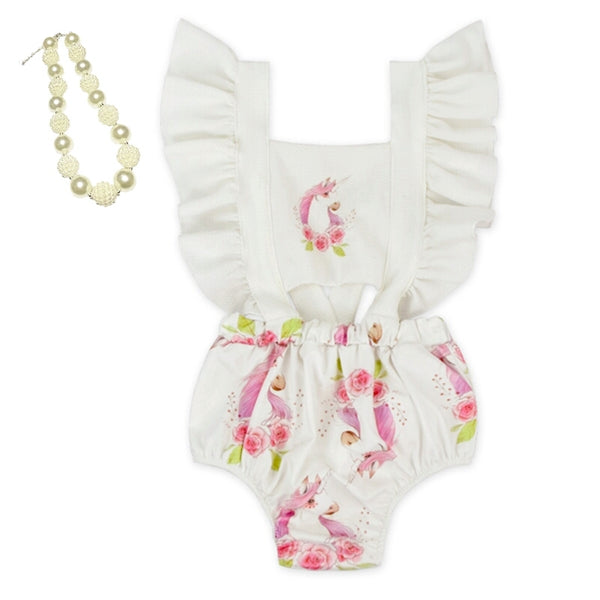 Unicorn Romper With Necklace Set