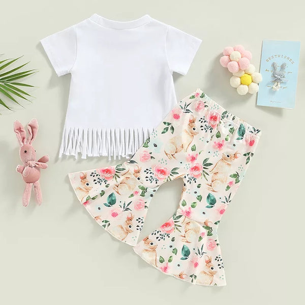 Bunny Rabbit Floral Print Flares 2 Piece Set