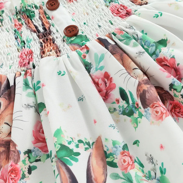Cute Bunny Rabbit Floral Print Dress