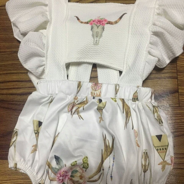 Reindeer Romper With Necklace Set