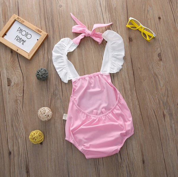 Thalia Pink & White Ruffle Sleeve Romper
