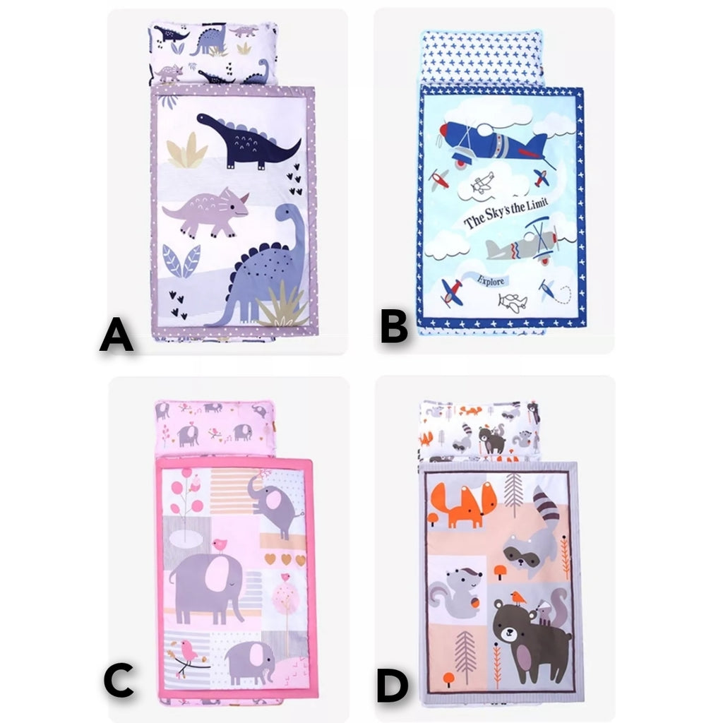Toddler Travel Nap Mat with Blanket & Pillow (16 Designs)