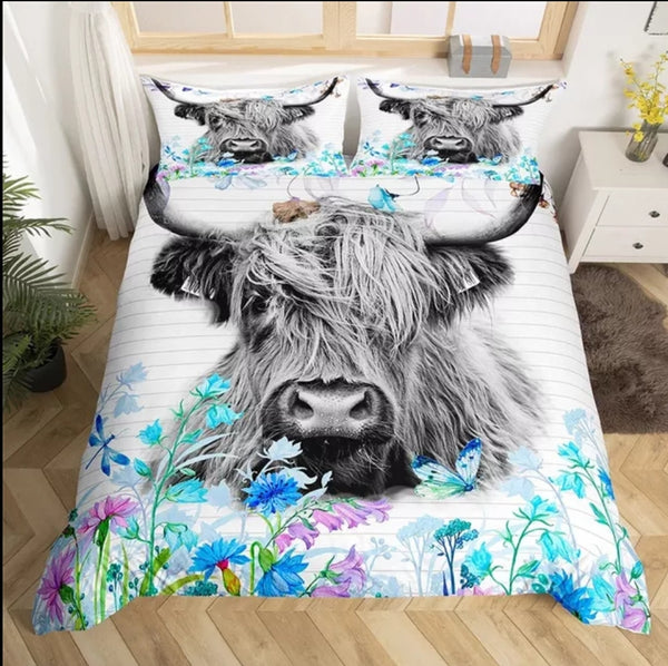 Highland Cow Floral Bedding Sets - 9 Designs (All Sizes Available)