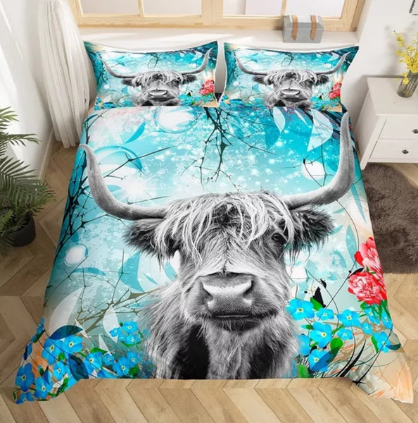 Highland Cow Floral Bedding Sets - 9 Designs (All Sizes Available)