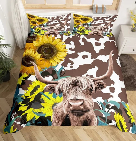 Highland Cow Floral Bedding Sets - 9 Designs (All Sizes Available)