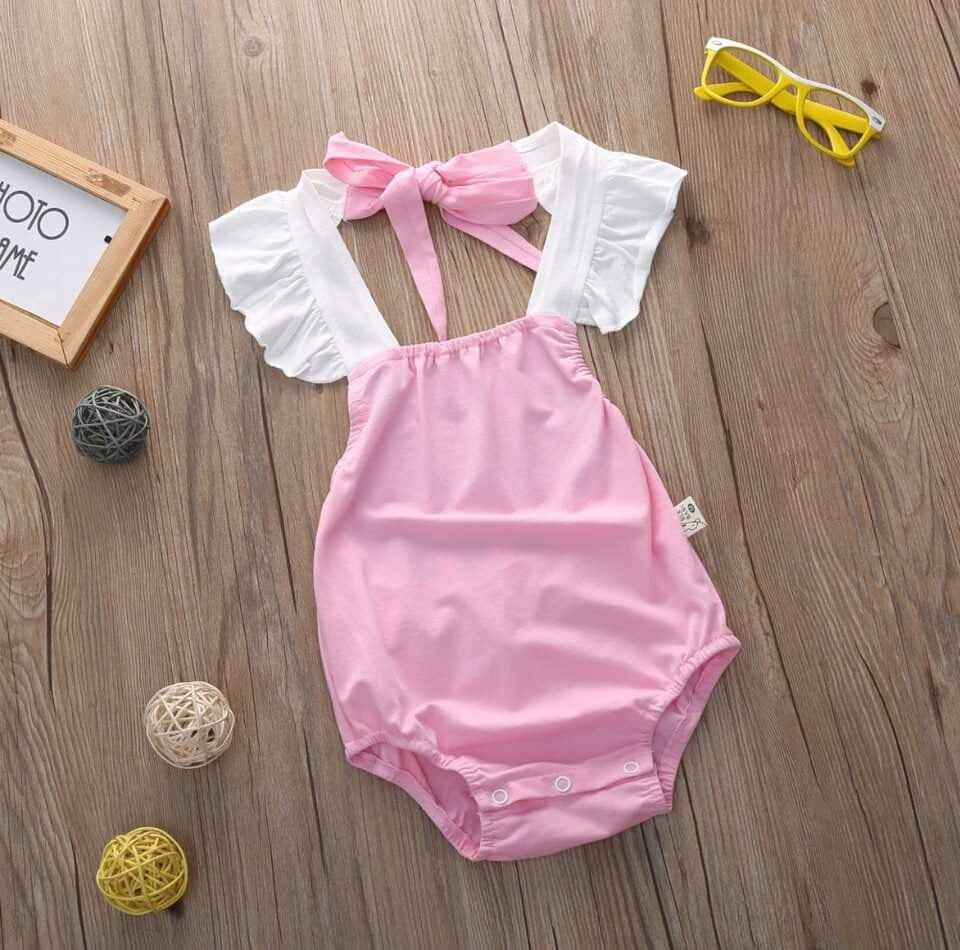 Thalia Pink & White Ruffle Sleeve Romper