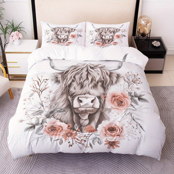 White Highland Cow Bedding Set (All Sizes Available)