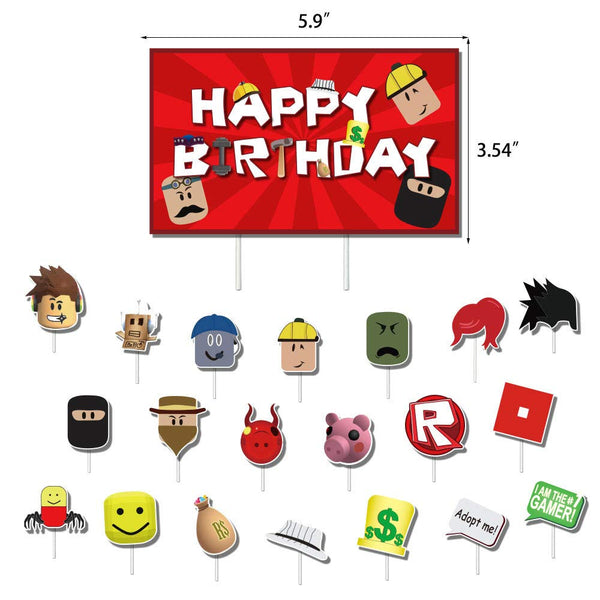Roblox Birthday Party Supplies, Ro-blox Theme Party Decorations Set, Include Balloons, Happy Birthday Banner, Cake Topper, roblox Virtual World Party Decorations for Boys Birthday