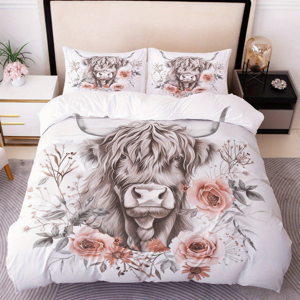 White Highland Cow Bedding Set (All Sizes Available)