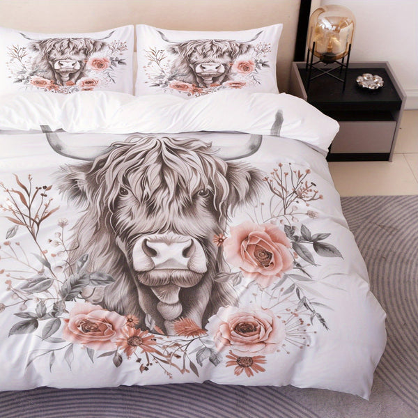 White Highland Cow Bedding Set (All Sizes Available)
