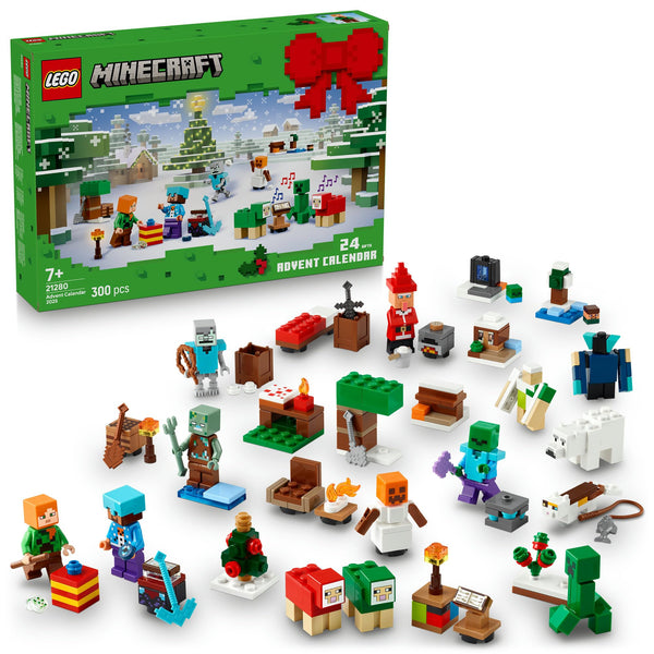 LEGO® Minecraft® Advent Calendar 2025 21280 Video Game Collectibles, Gaming Room Decor, Christmas Holiday Gamer Toys for Kids, Winter Village Set with Minifigures for Boys and Girls Aged 7 and Over