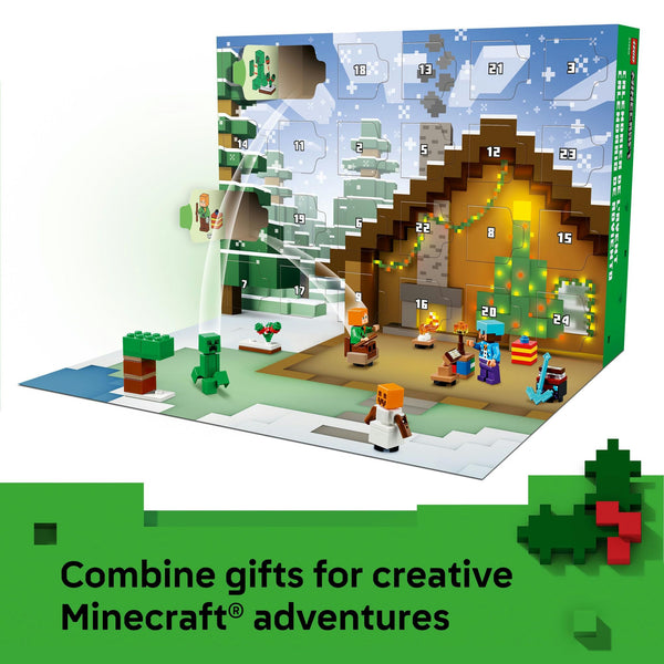 LEGO® Minecraft® Advent Calendar 2025 21280 Video Game Collectibles, Gaming Room Decor, Christmas Holiday Gamer Toys for Kids, Winter Village Set with Minifigures for Boys and Girls Aged 7 and Over