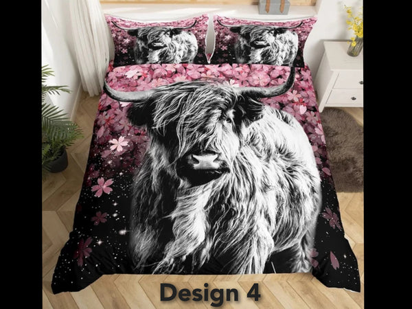 2024 Highland Cow Floral Bedding Sets - 8 Designs (All Sizes Available)