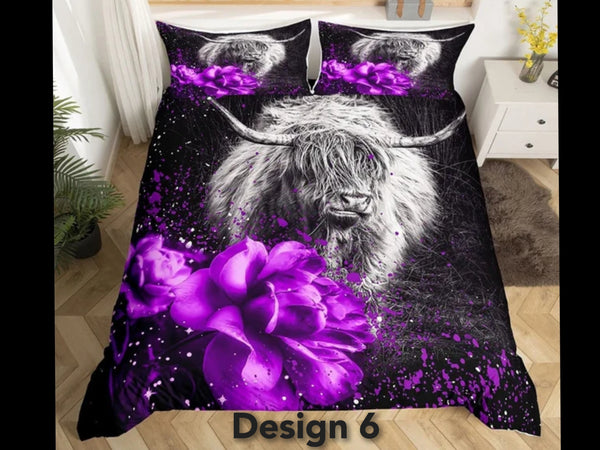 2024 Highland Cow Floral Bedding Sets - 8 Designs (All Sizes Available)