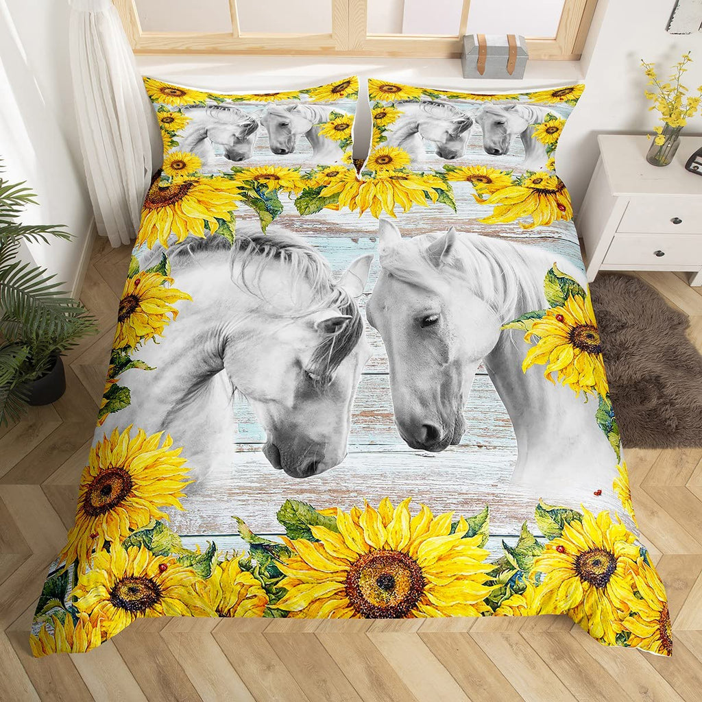 Horse Floral Bedding Sets - 10 Designs (All Sizes Available)