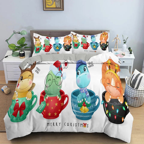 Dinosaur Friends Christmas Bedding Set- 2 Designs (All Sizes Available)
