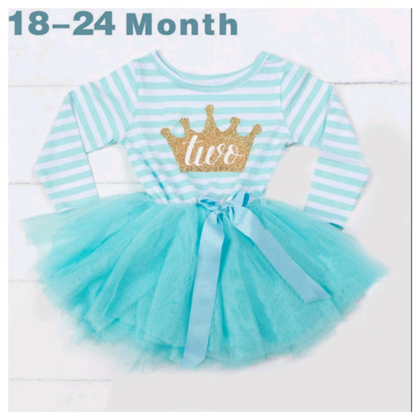 Longsleeve Birthday Tutu Dress With Crown Design (5 Colours)
