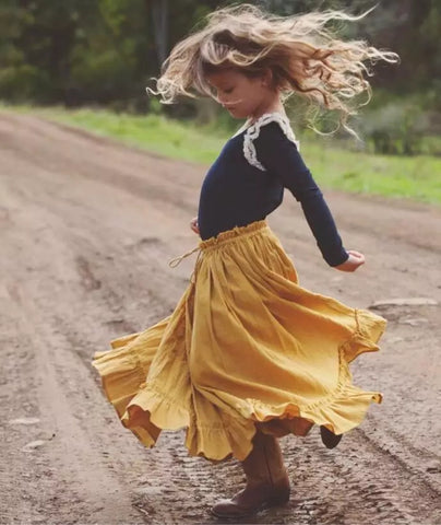 Mustard Twirly Ruffle Skirt